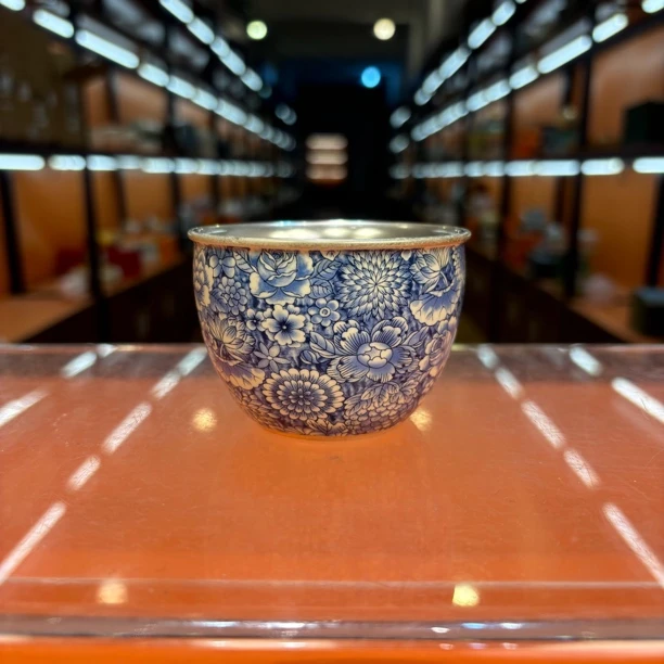 可乐瓷器 青花缠枝莲瓷胎包银主人杯杯茶杯品茗杯-4865