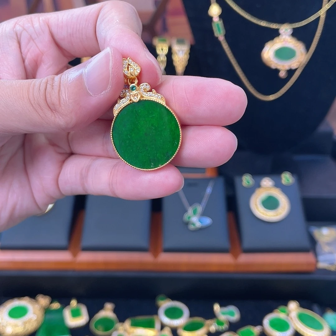 翡翠银S925镀金镶嵌吊坠(赠链)七*