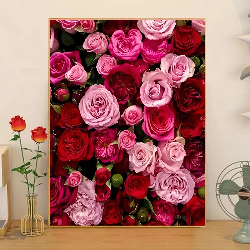 【玫瑰物语】 DIY数字油画唯美风景花卉治愈丙烯手工装饰挂画