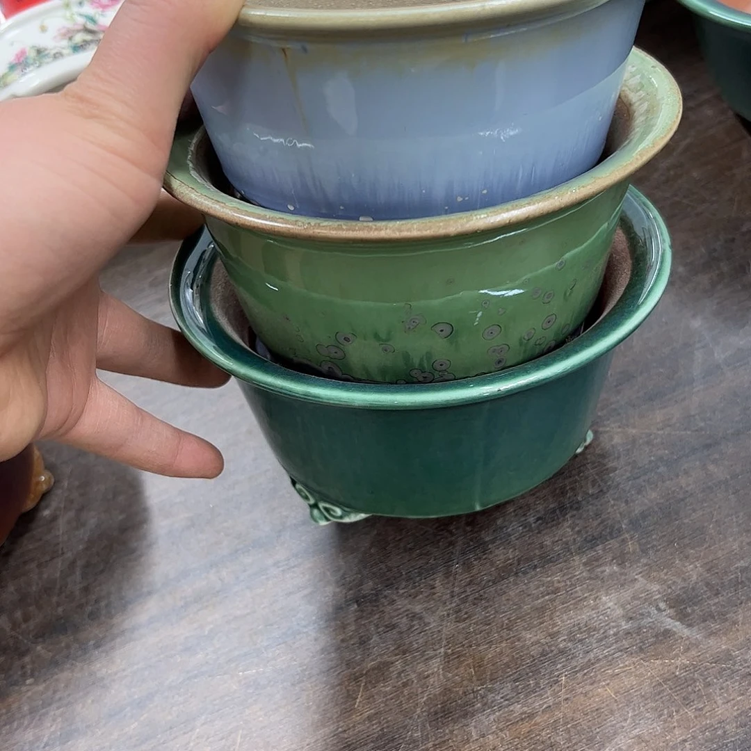 紫砂花盆白*恩251号微瑕3个15.5/7.5cm小磨脚