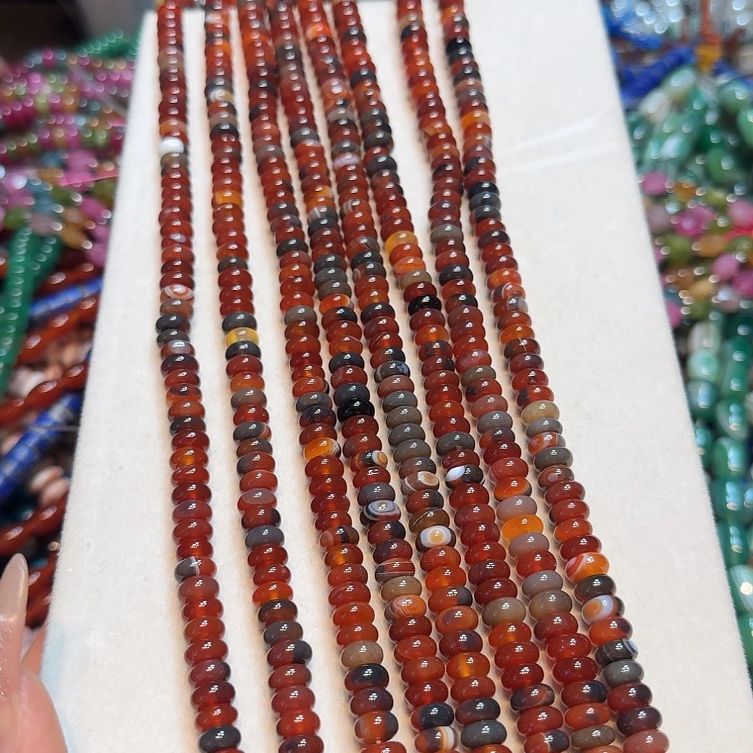 玛瑙/玉髓未镶嵌珠宝半成品8mm战国红玛瑙算盘一条
