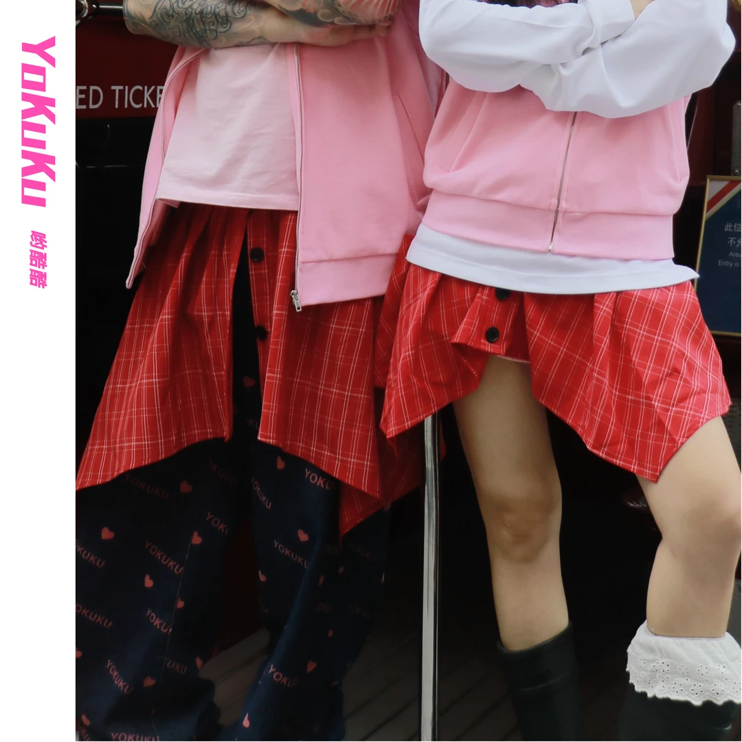 哟酷酷（格子情书）美式复古街头潮酷叠穿百搭格子屁帘情侣半身裙46