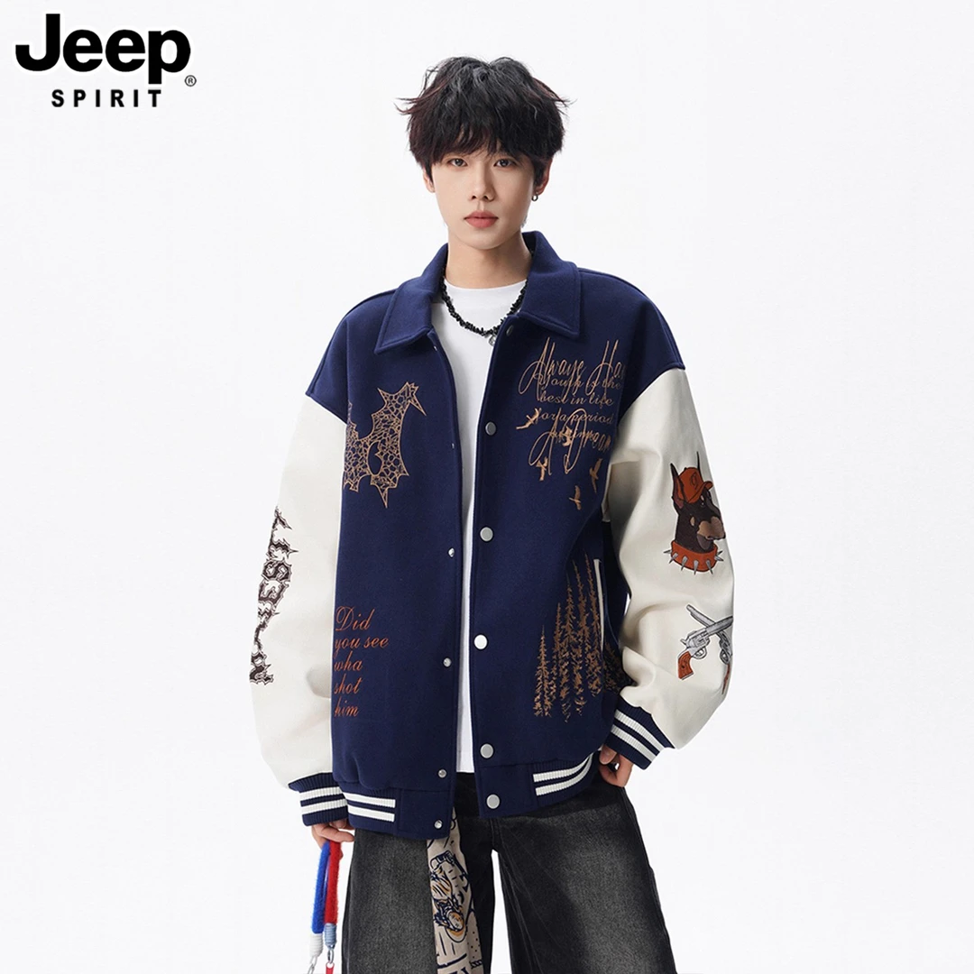 JEEPSPIRIT字母外套刺绣棒球服潮美式棒球服外套休闲秋冬男士夹克