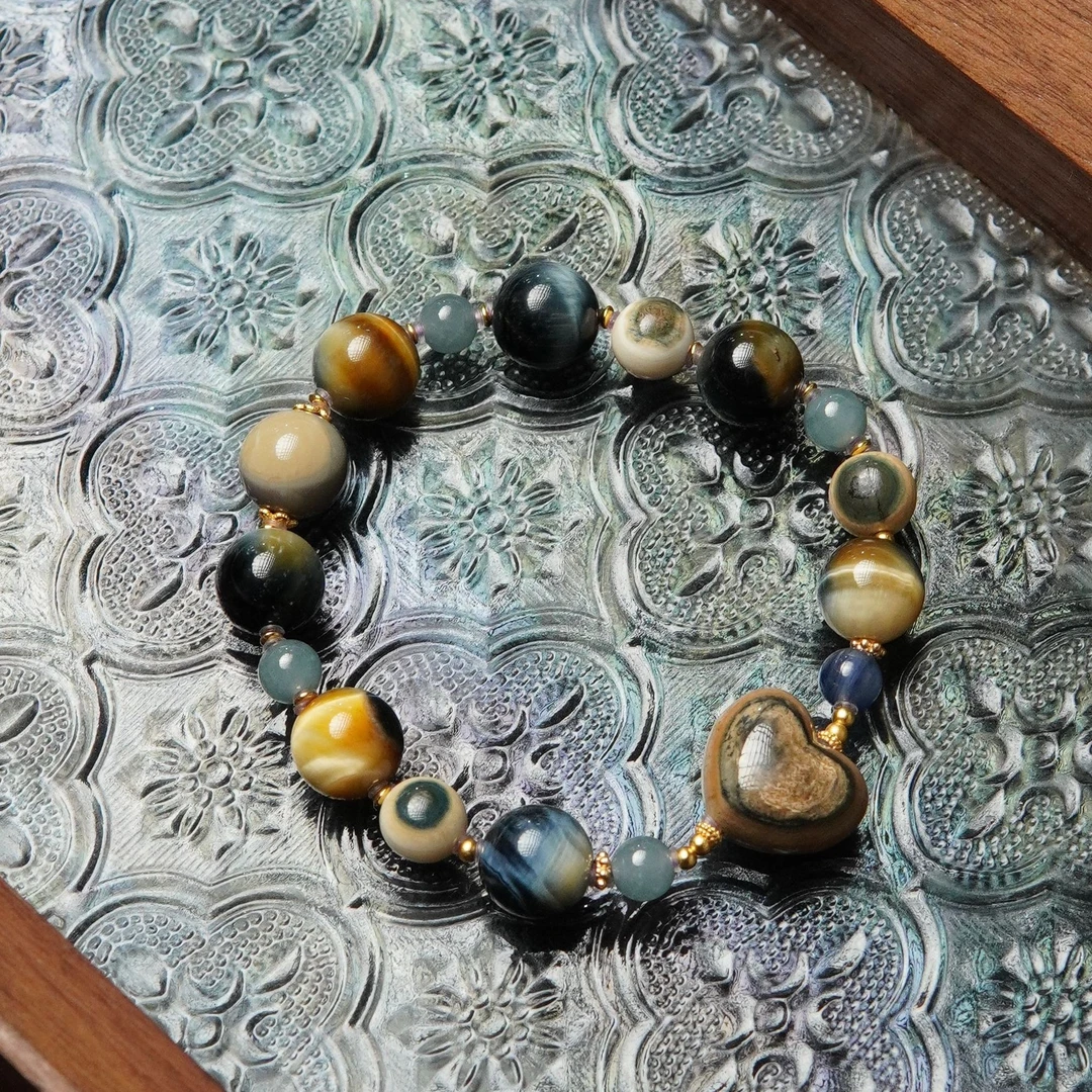 读心神探 天然猛犸牙蓝眼爱心单圈手串 多样性发其一