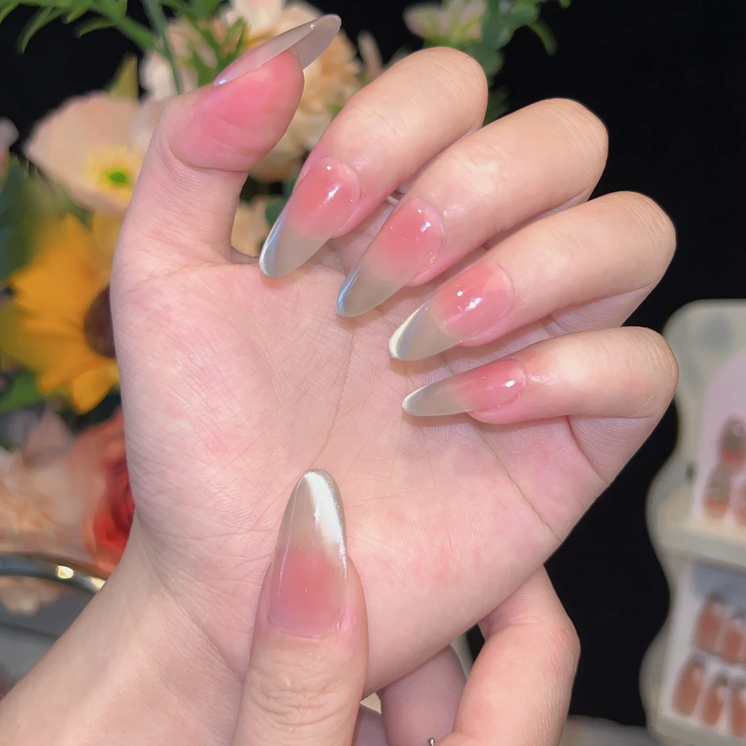 【芝士桃桃】气质法式清透侧光猫眼冰透薄荷绿简约腮红纯手工穿戴甲