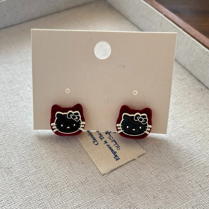 铜合金布艺耳饰 韩版新款KT猫丝绒底耳钉1001