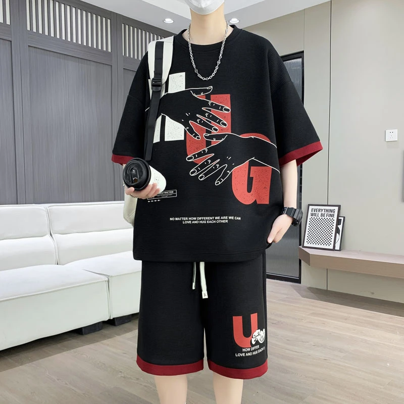 青少年夏季套装男孩15岁大童短袖t恤初中生学生潮流帅气夏装一套