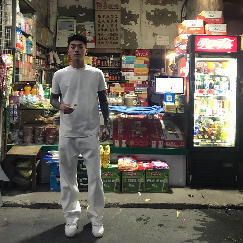 ADGC美式高街白色牛仔裤男女潮牌春秋新款复古宽松百搭直筒裤