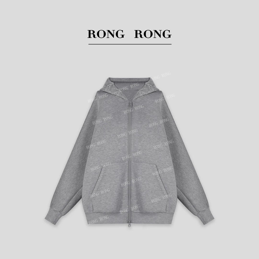 溶溶【松弛时光】RONGRONG 蕾丝拼接连帽双开拉链开衫卫衣YMC3169W