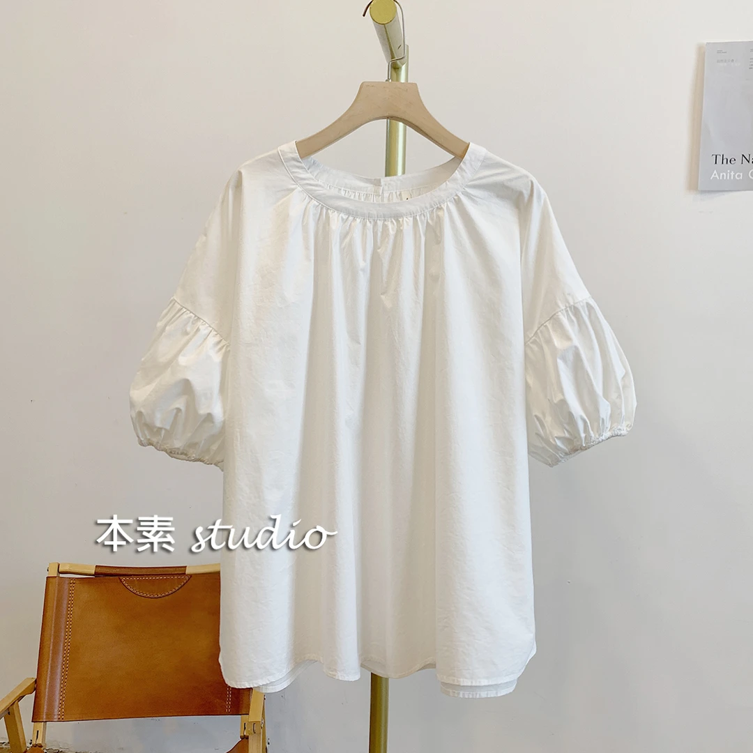 C3700纯色圆领短袖衬衫