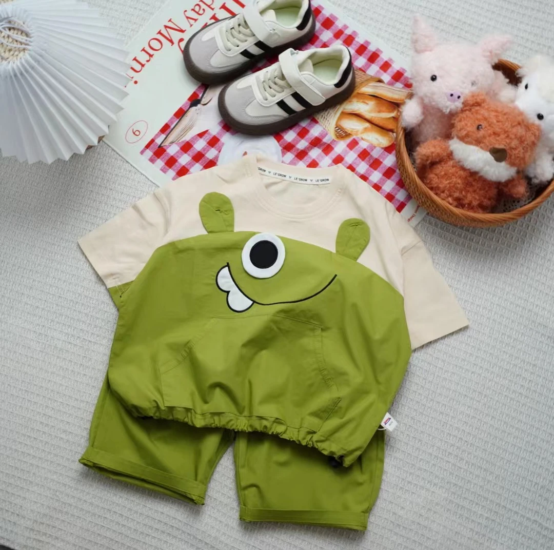 儿童夏季可爱大眼睛卡通小熊短袖套装XQ029