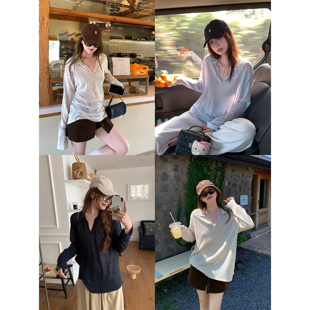 针织长袖罩衫polo衫T恤清冷系禅意衣服早秋洋气时髦气质时尚上衣