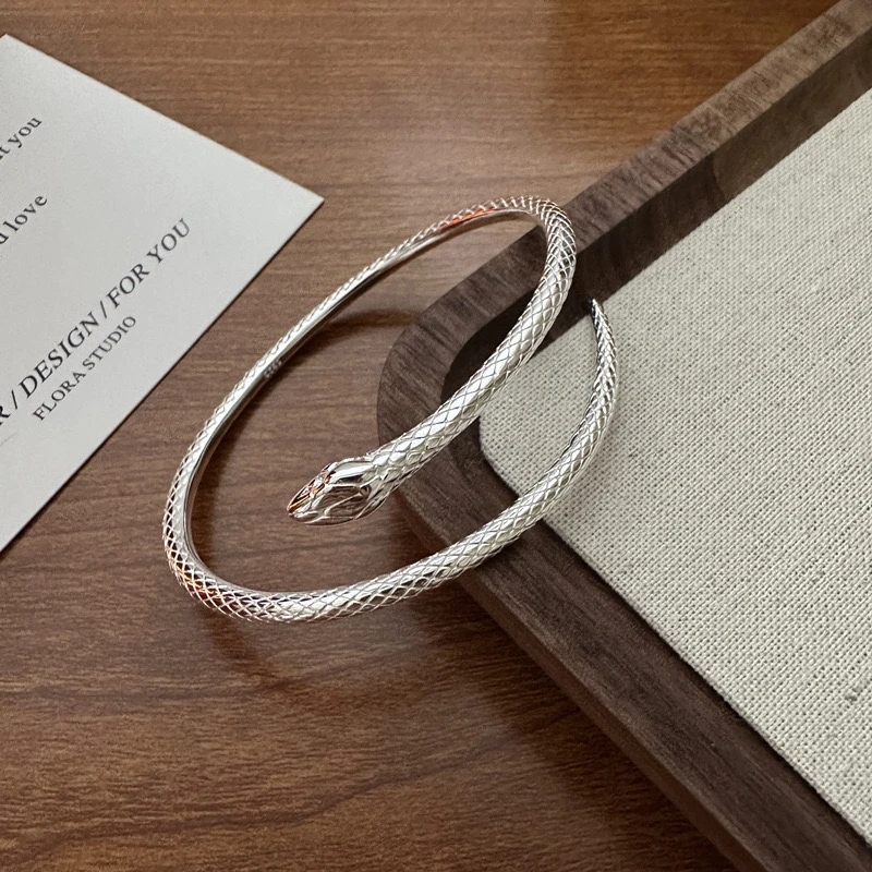 925银手镯 欧美灵蛇形手镯女银手环ins小众设计感手时尚个性7067