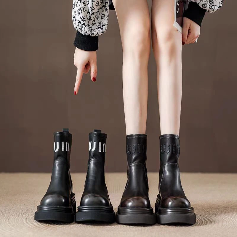 707-6（单里）马丁靴女英伦风套筒厚底增高弹力短靴瘦瘦切尔西靴