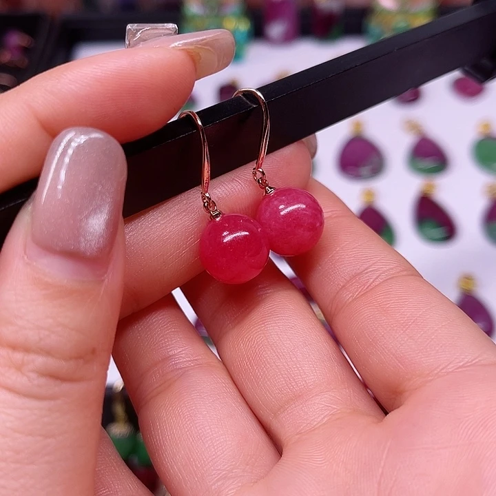 红宝石蔷薇耳坠银S925镶嵌