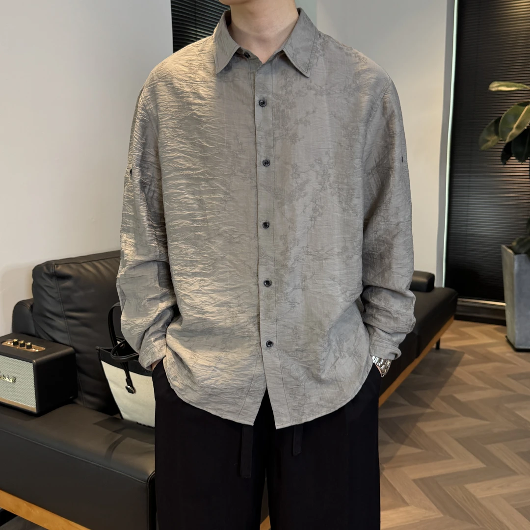 GO SHINE 新款潮流衬衫对襟衬衫落肩袖印花碎花国风衬衣休闲长袖