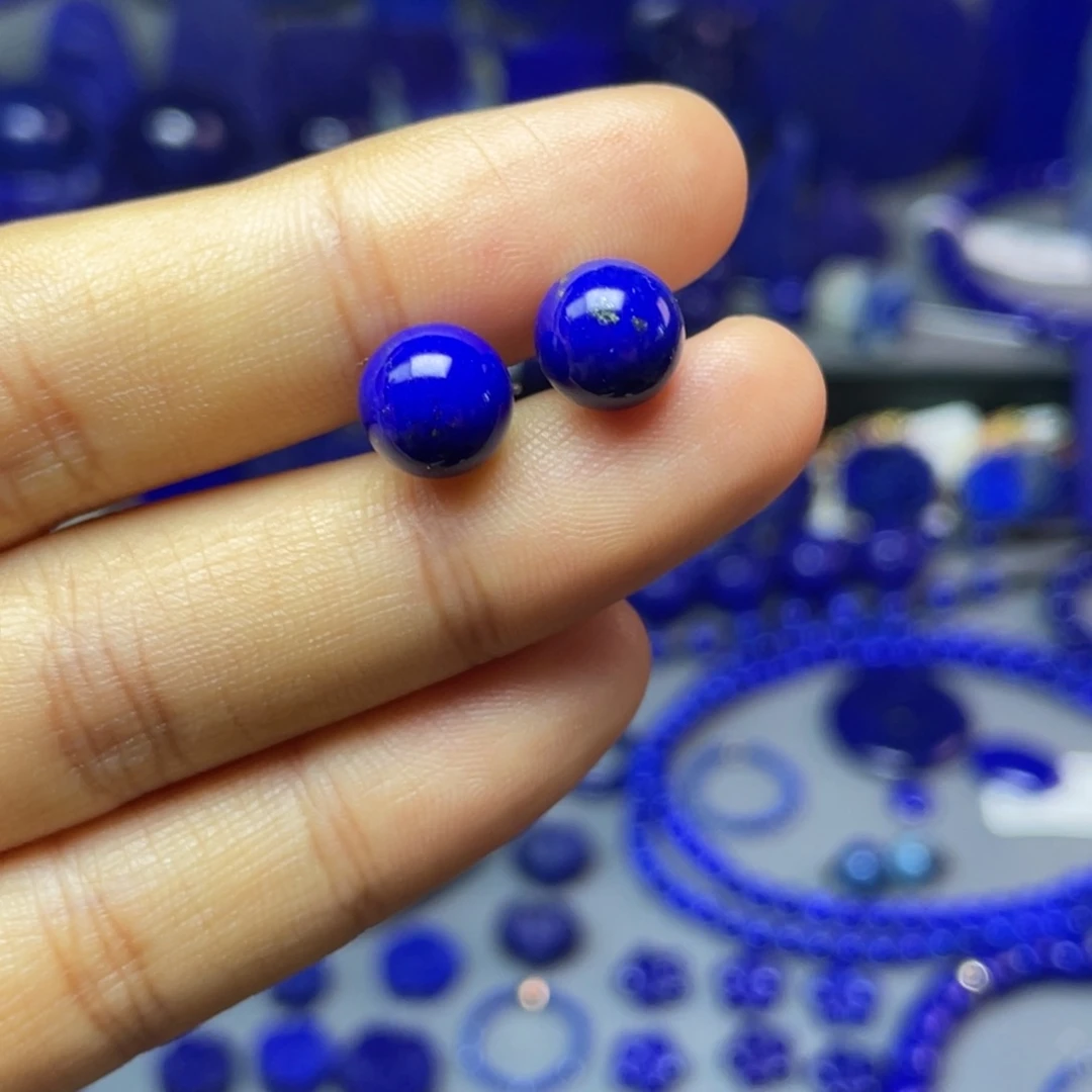 青金石银S925镶嵌8mm耳饰