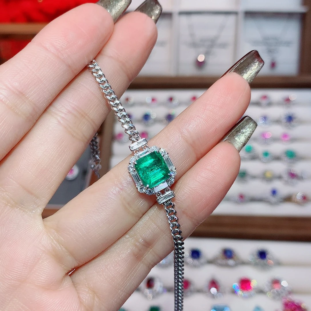 手链18K金镶嵌祖母绿2.4ct/天然宝石/七天无理由