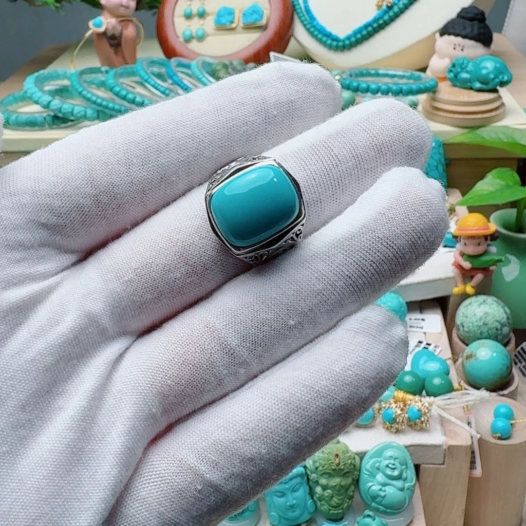 绿松石银S925镶嵌戒指