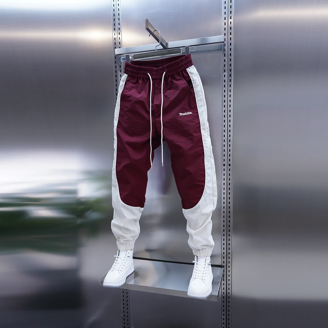 男士夏季拼接速干休闲裤潮流青少年薄款小脚裤松紧腰束脚裤