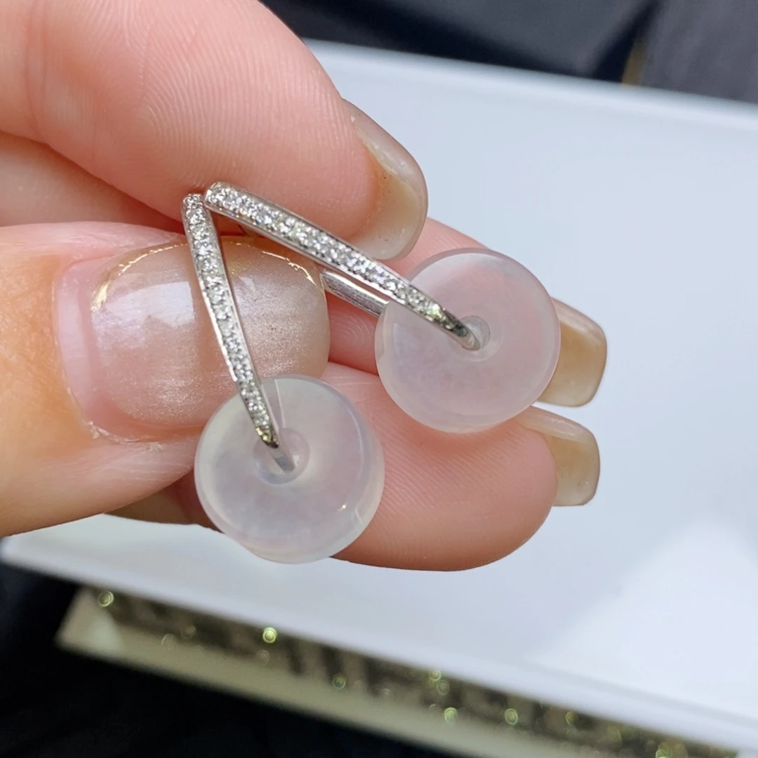 翡翠18K金镶嵌耳饰冰路路通