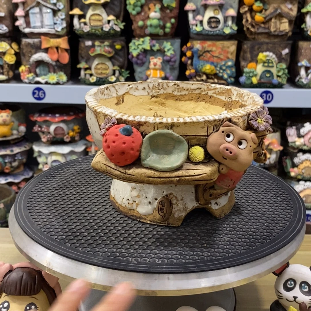 嘻哈粗陶手捏花盆