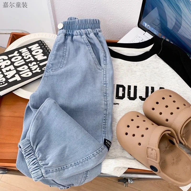 超柔软男童牛仔防蚊裤2025夏季新款儿童薄款束脚裤帅气百搭休闲裤