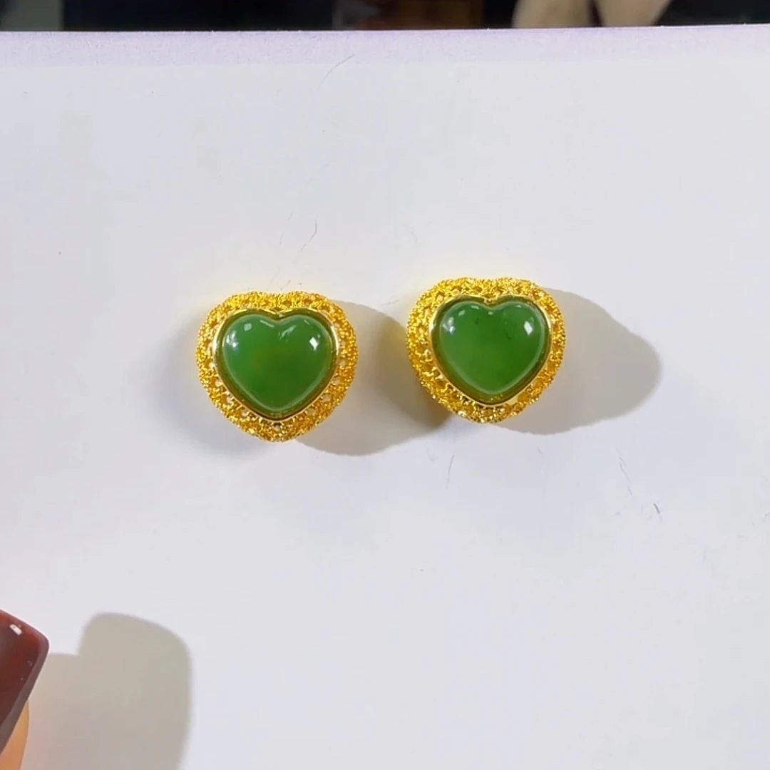 和田玉（碧玉）合金耳饰