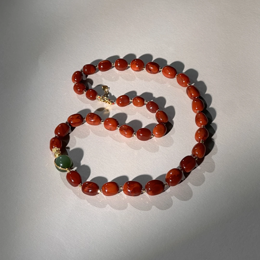 【不二】牛血红南红18K金DIY随形项链