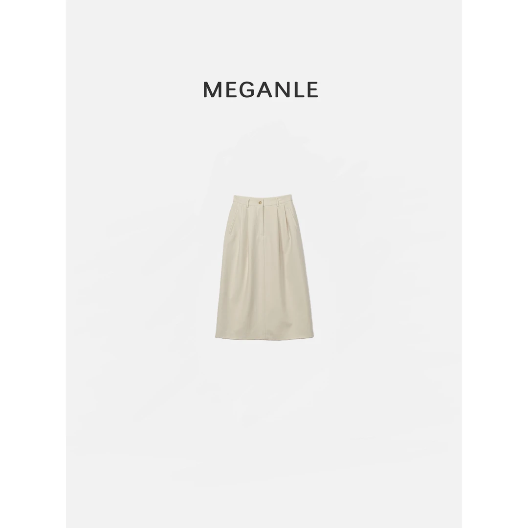 【高光裙】MEGANLE 简约百搭纯色高腰直筒花苞半身裙2025069