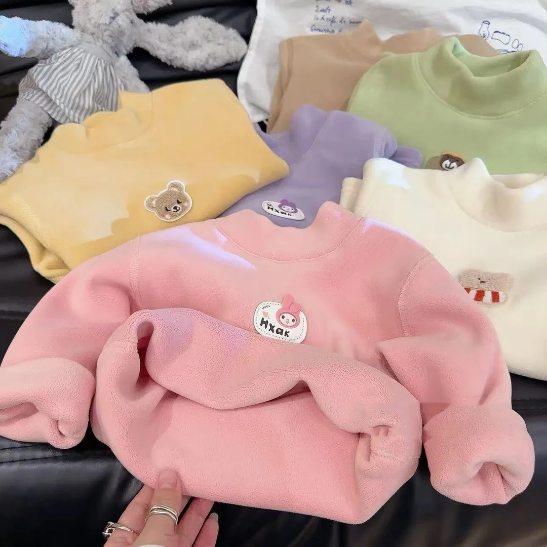 秋冬季儿童无骨打底衫男女童半高领内搭上衣宝宝加绒加厚保暖卫衣