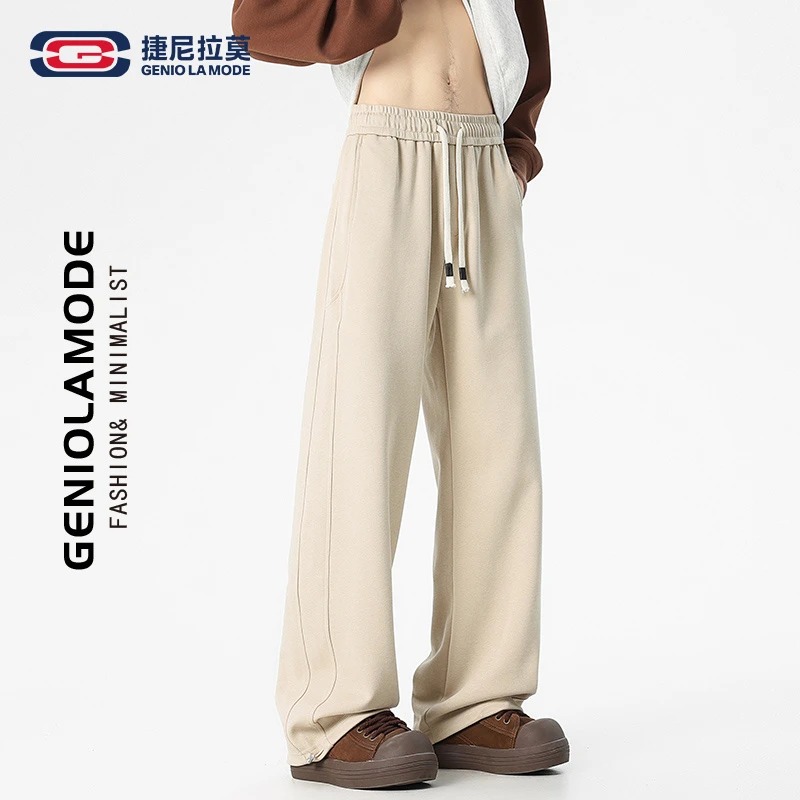 【敖瑞鹏代言】GENIOLAMODE 美式灰色休闲裤男宽松直筒阔腿卫裤男