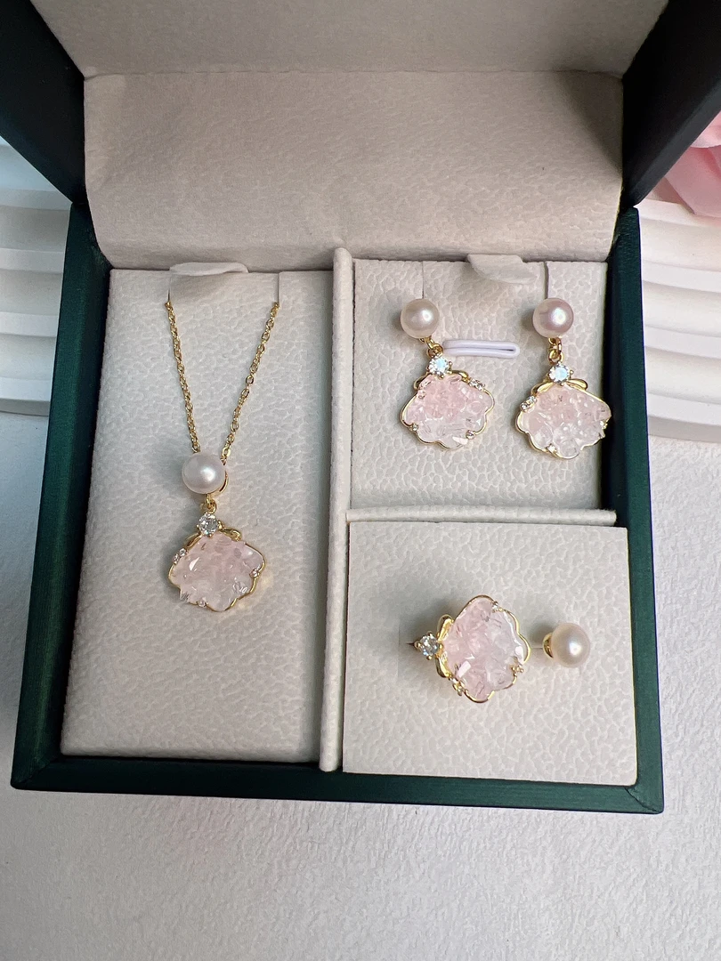 天然淡水珍珠A710渐变粉珍珠套盒