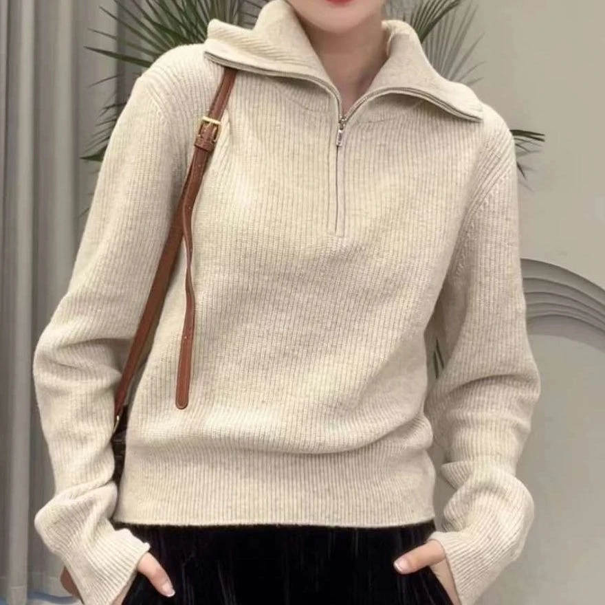 MM新品米色拉链套头毛衣5EA333791