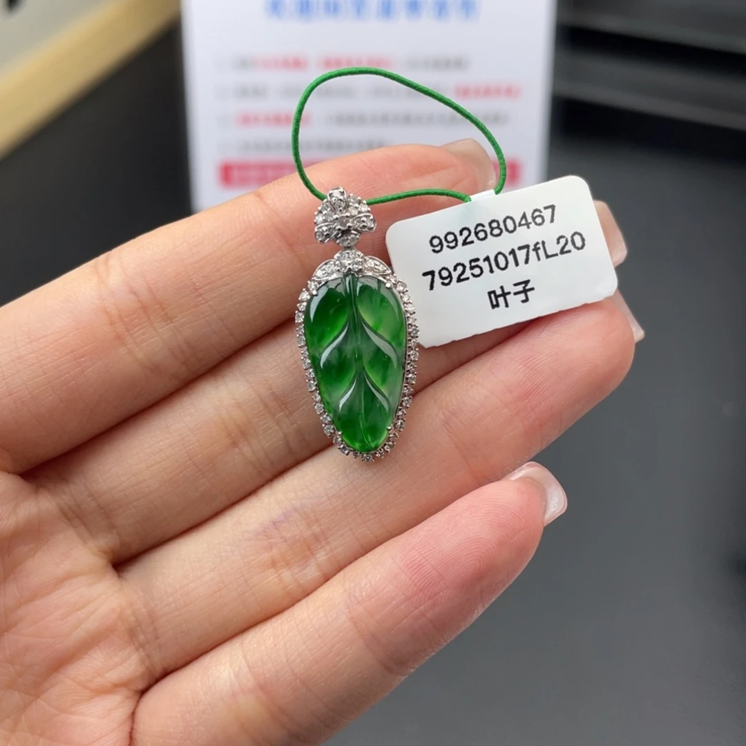 翡翠18K金镶嵌颈饰种色兼备叶子（万内买断4560）