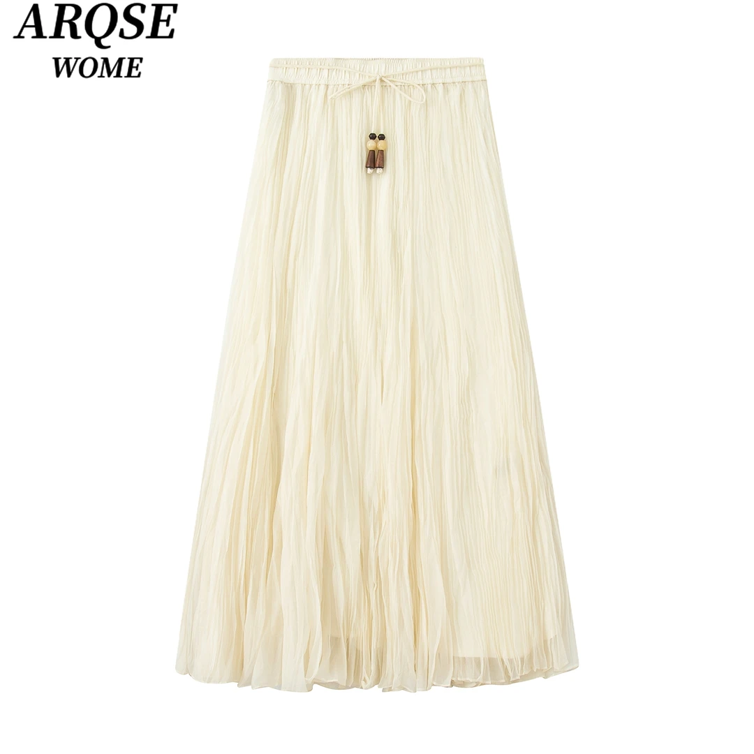 艾家新款2025夏秋季新时尚压皱高腰网纱半身裙女3116