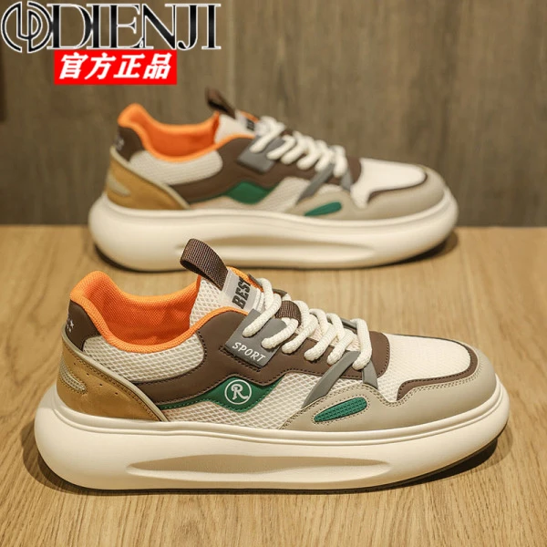 狄恩纪2025新款春季网面鞋男士潮鞋男款百搭学生厚底跑步休闲男鞋