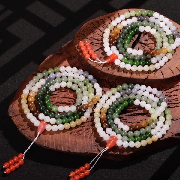 【泓贝珠宝-M470】和田玉老料多宝彩虹糖108长链项链多样性发其一