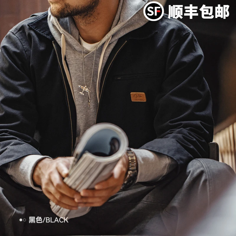 马登工装 美式复古阿美咔叽重磅帆布底特律猎装夹克翻领外套男秋