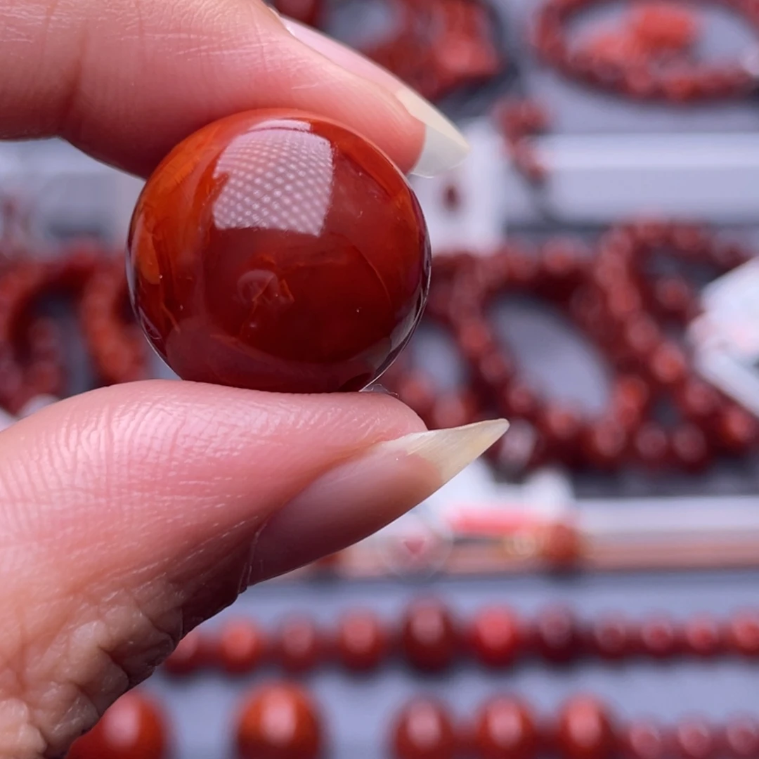 小***儿南红玛瑙未镶嵌配珠18.3mm瓦西柿子牛血妖火焰锁骨珠