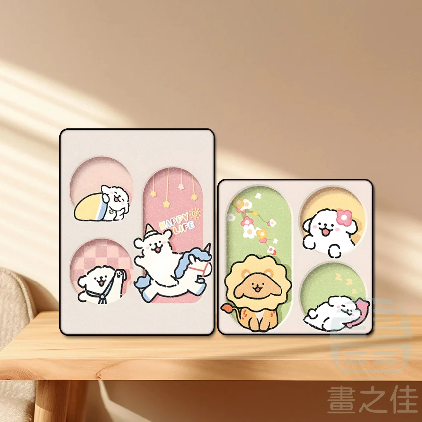 奶油风软装卧室床头装饰画卡通客厅桌面摆件画线条小狗儿童房摆画