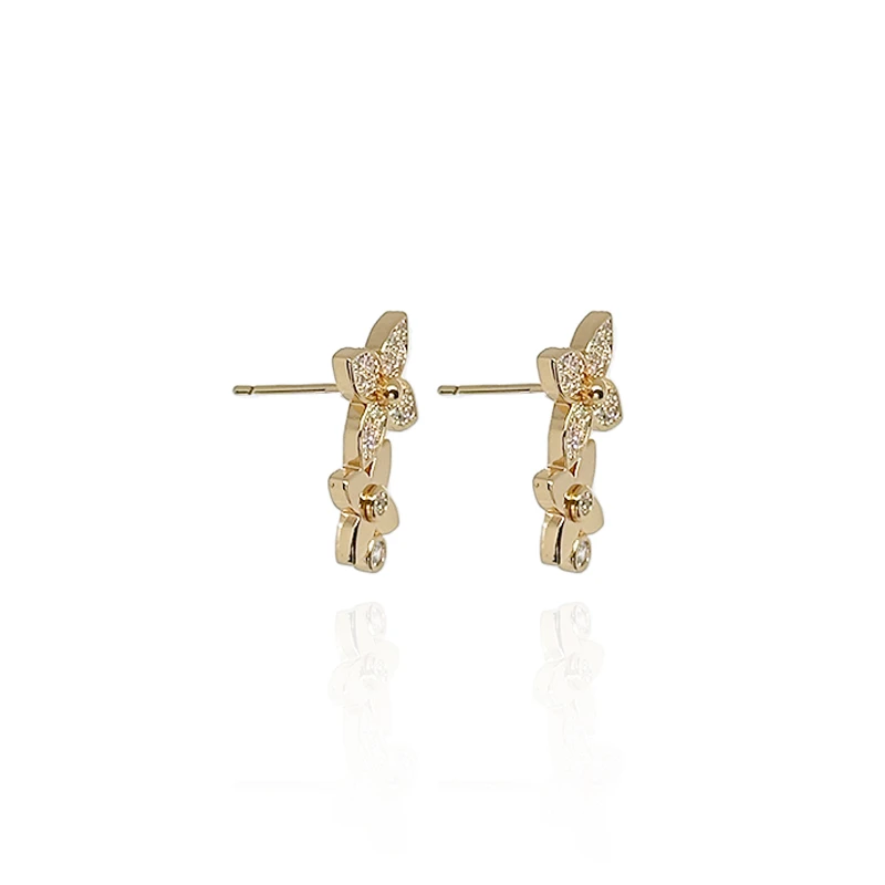 铜合金锆石耳饰 精抛满镶四照尖花耳钉-6856