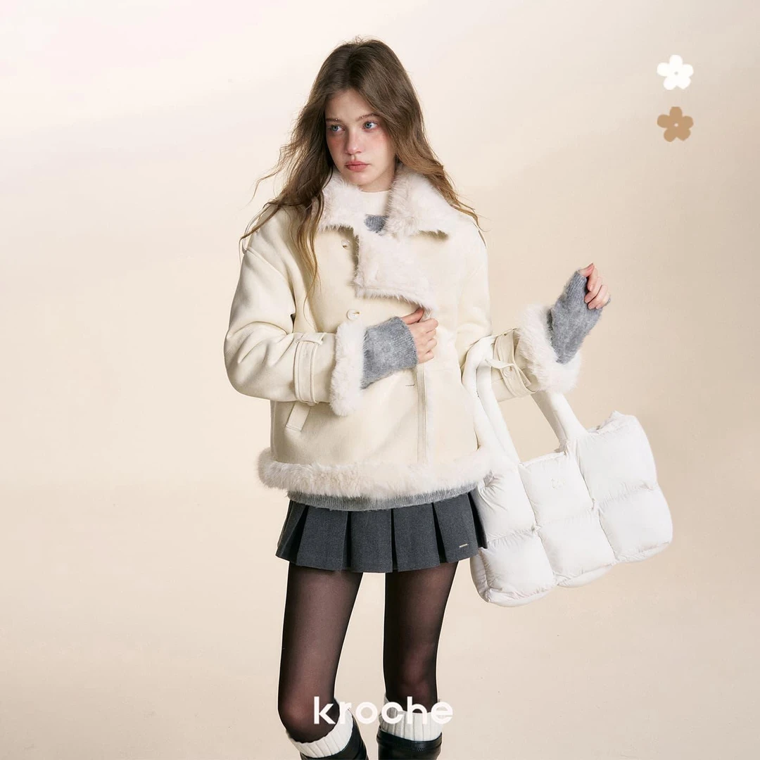 Kroche 25aw 毛绒冬日 大翻领宽松加厚短款外套