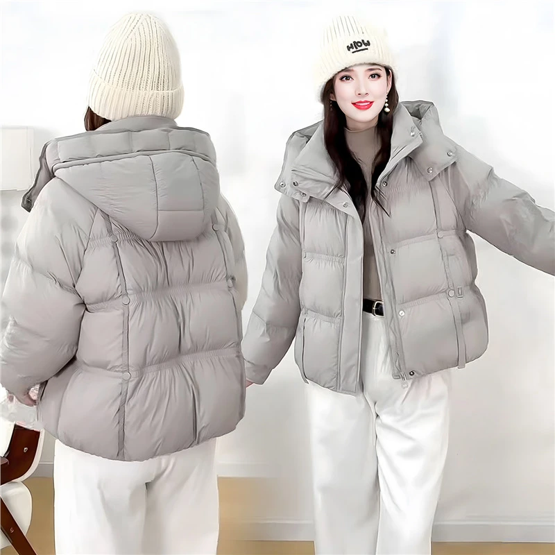冬季短款国标羽绒服女2025年新款韩版简约时尚保暖休闲面包服外套