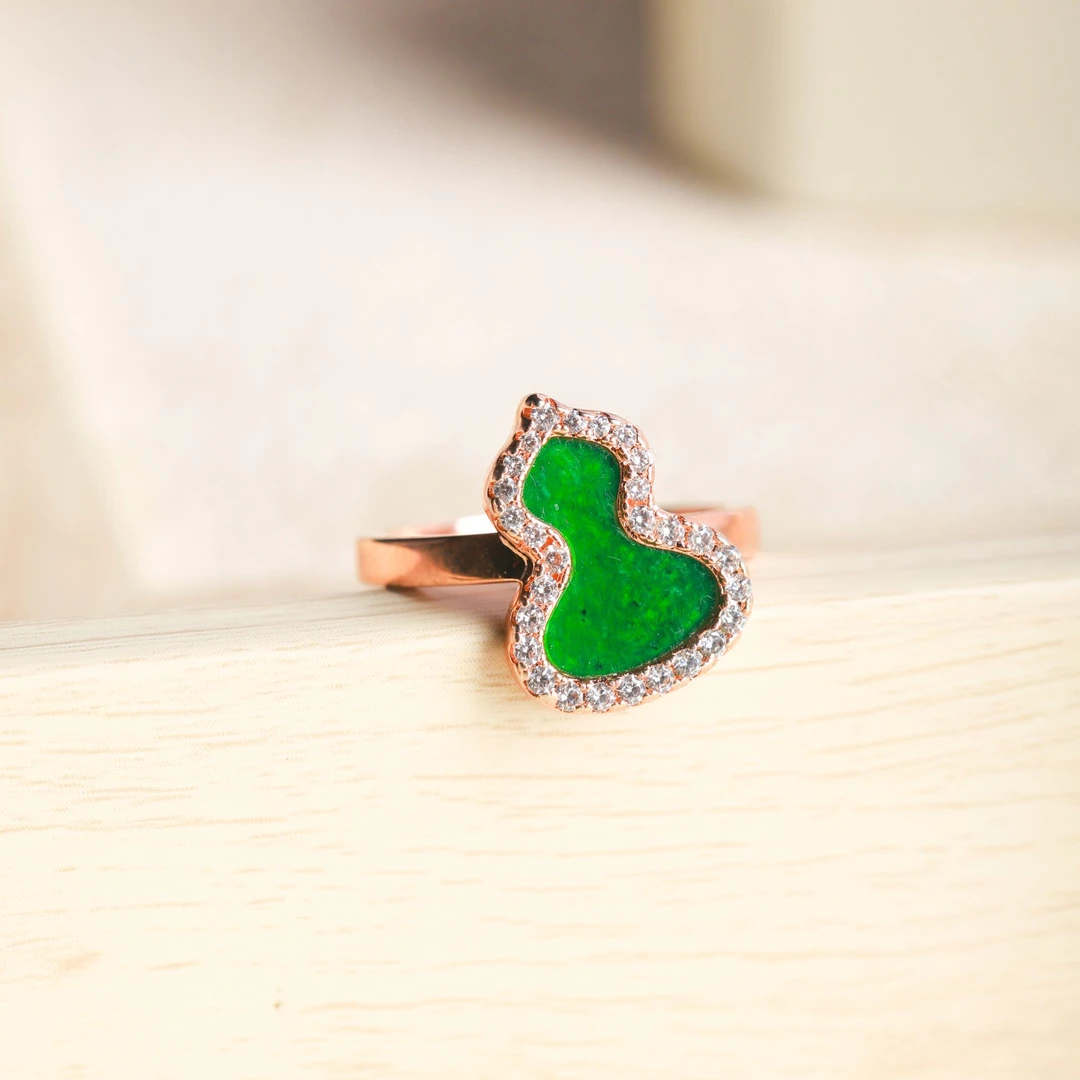 天然A货翡翠满绿葫芦戒指*gyl-03/多样性发/1件