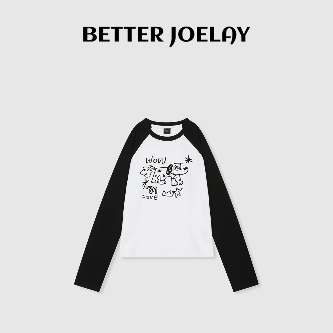 BETTERJOELAY -【抽象小狗】百搭插肩T恤长袖休闲圆领通勤风KH1689