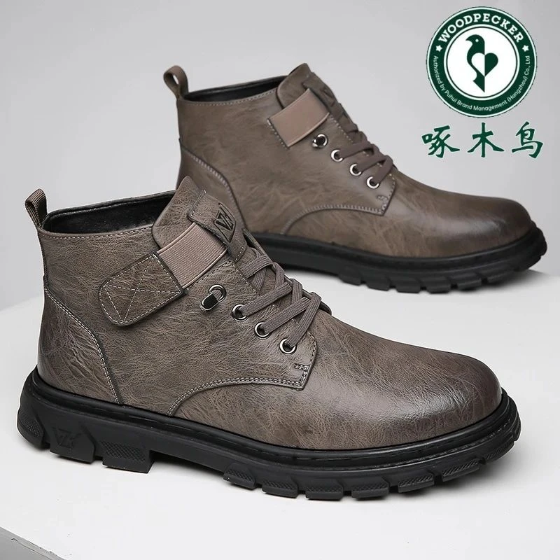 啄木鸟马丁靴男士鞋厚底防滑耐磨真软皮内增高男鞋休闲马丁靴