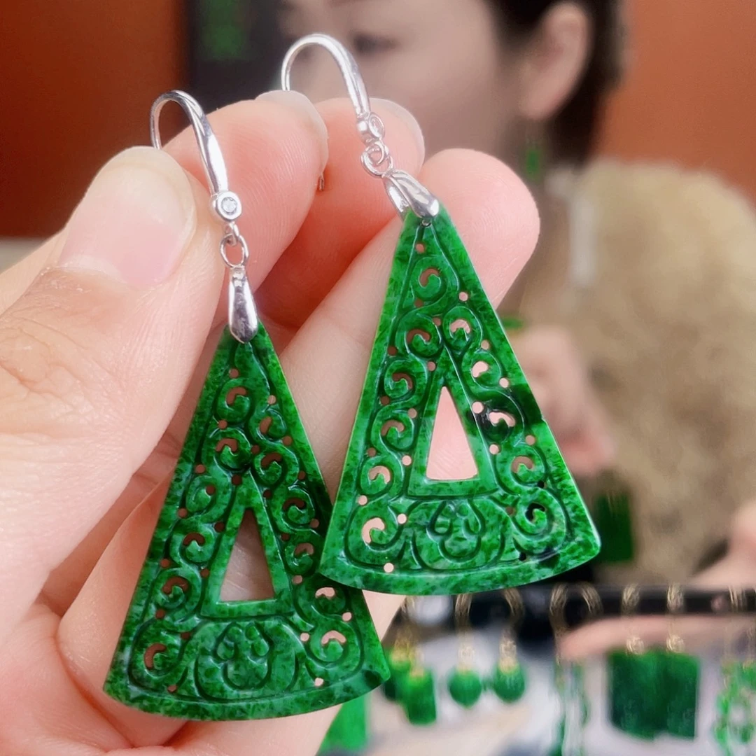 翡翠银S925镶嵌耳饰