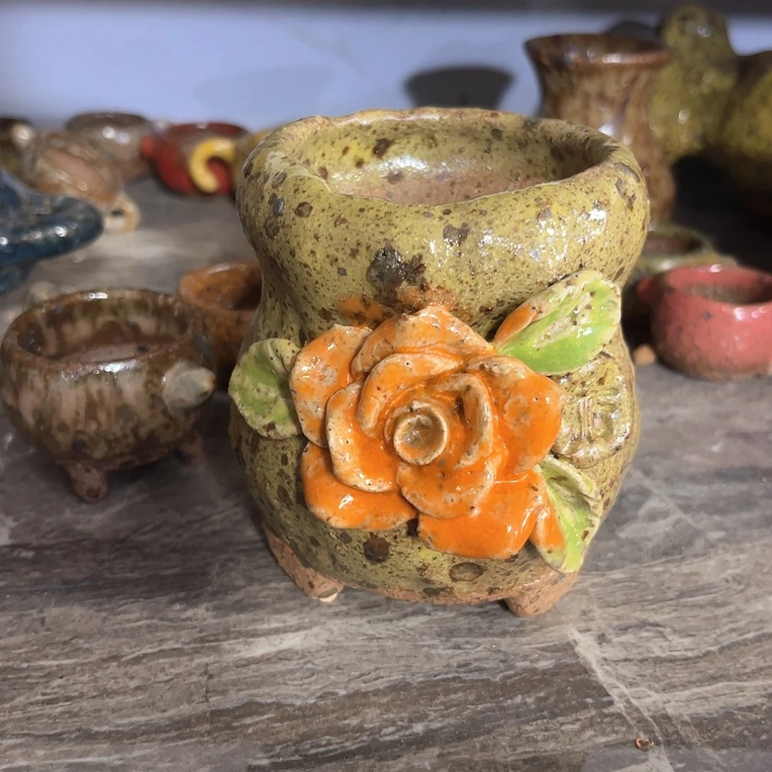 泥塑古镇炻陶花盆