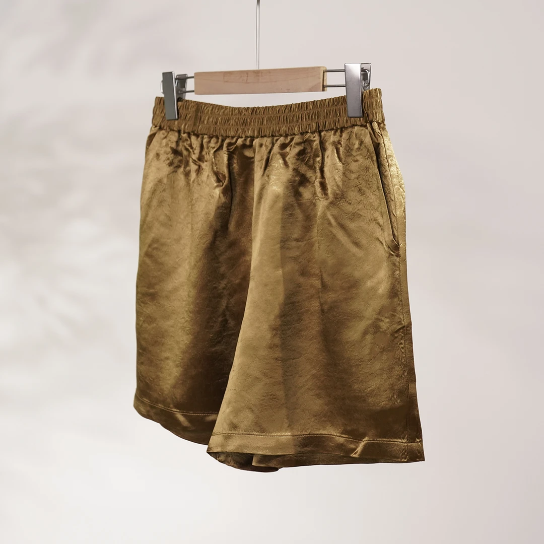 醋酸纯色短裤休闲时尚阔腿宽松松紧腰百搭简约 LW  1283   40长